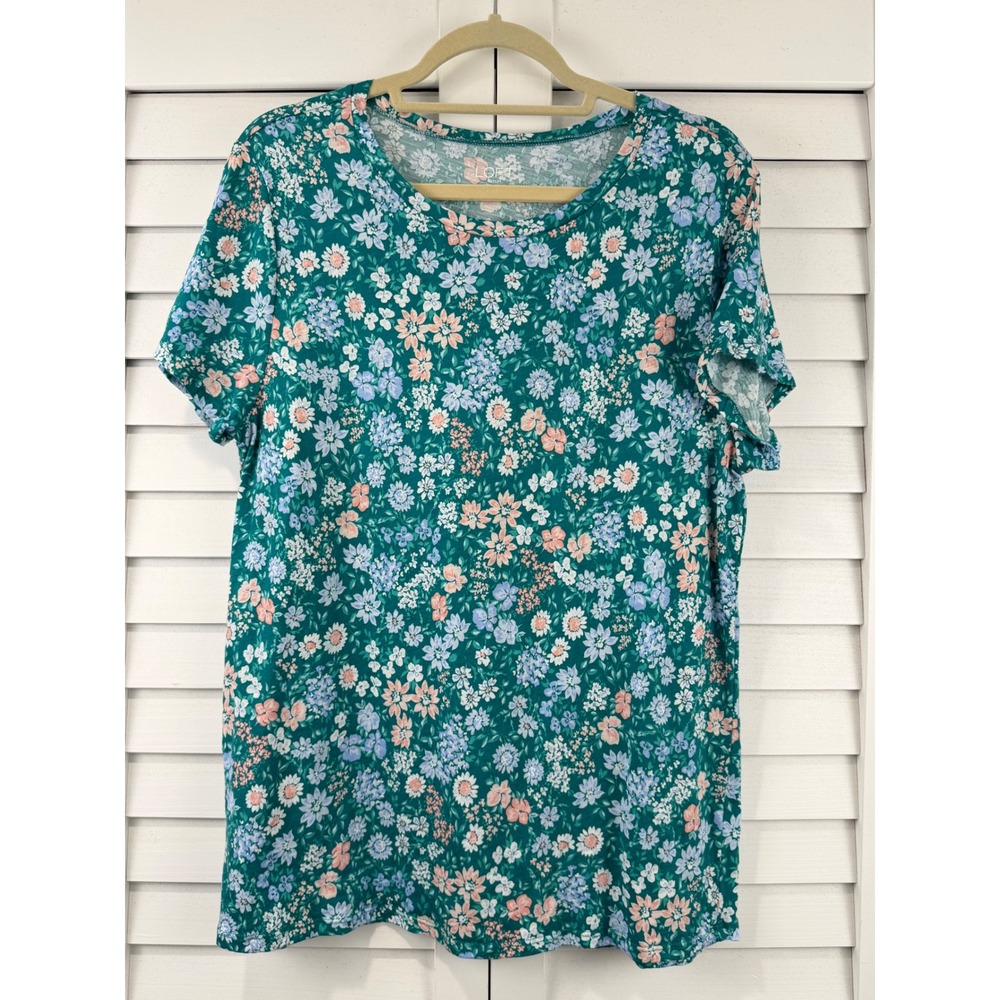 Loft Outlet T-Shirt XL Green Floral Short Sleeve Cotton NEW